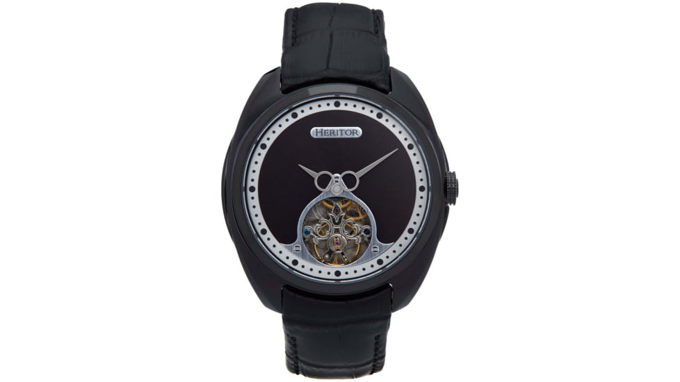 Heritor Automatic Roman Semi-Skeleton Leather-Band Watch, Black, One Size, HERHS2205