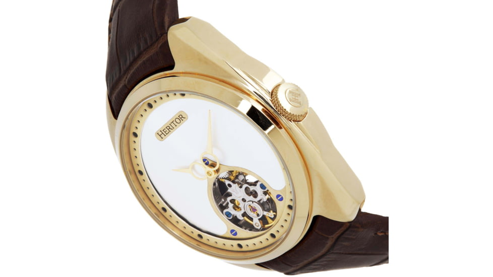 Heritor Automatic Roman Semi-Skeleton Leather-Band Watch, Gold/Brown, One Size, HERHS2203