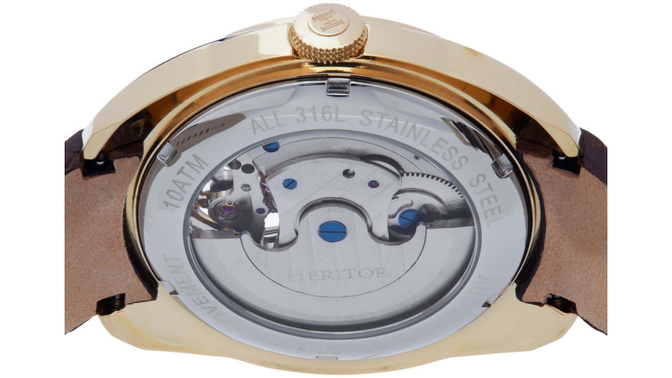Heritor Automatic Roman Semi-Skeleton Leather-Band Watch, Gold/Brown, One Size, HERHS2203