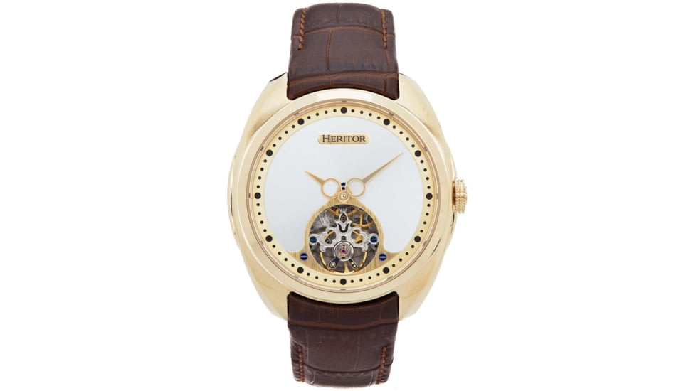 Heritor Automatic Roman Semi-Skeleton Leather-Band Watch, Gold/Brown, One Size, HERHS2203