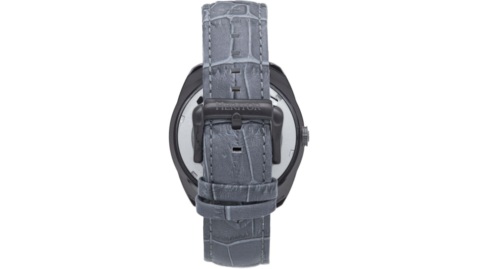 Heritor Automatic Roman Semi-Skeleton Leather-Band Watch, Gunmetal/Gray, One Size, HERHS2206