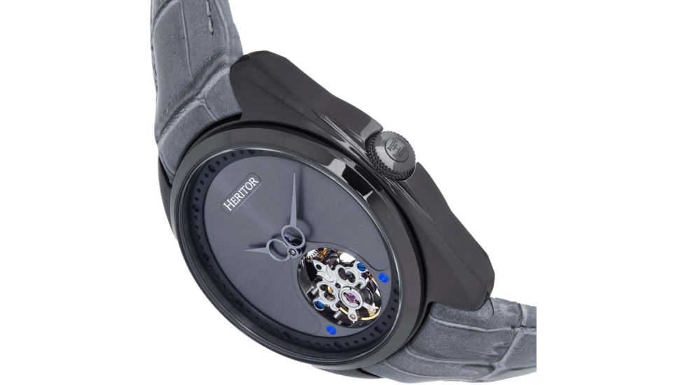 Heritor Automatic Roman Semi-Skeleton Leather-Band Watch, Gunmetal/Gray, One Size, HERHS2206