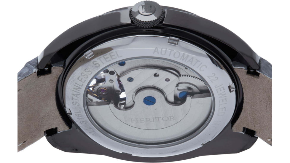 Heritor Automatic Roman Semi-Skeleton Leather-Band Watch, Gunmetal/Gray, One Size, HERHS2206