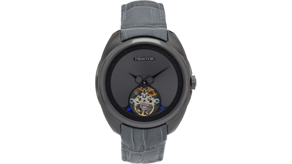 Heritor Automatic Roman Semi-Skeleton Leather-Band Watch, Gunmetal/Gray, One Size, HERHS2206