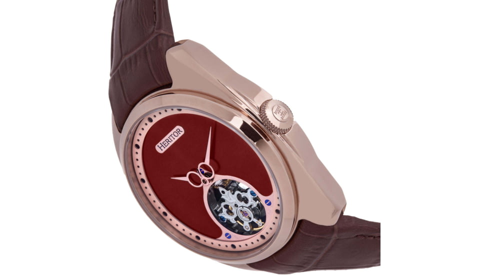 Heritor Automatic Roman Semi-Skeleton Leather-Band Watch, Rose Gold/Light Brown, One Size, HERHS2204