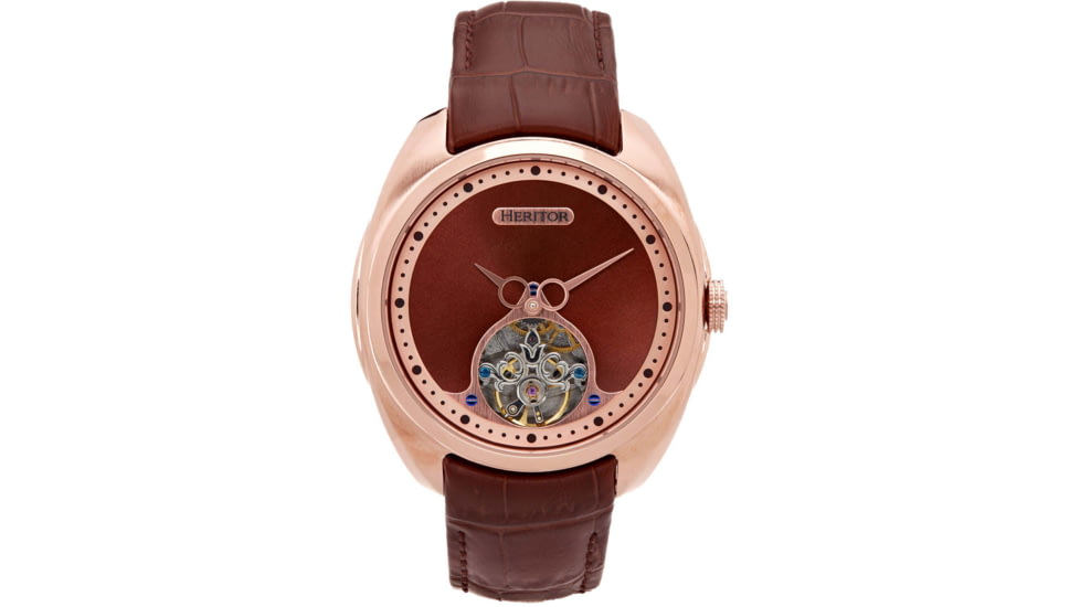Heritor Automatic Roman Semi-Skeleton Leather-Band Watch, Rose Gold/Light Brown, One Size, HERHS2204