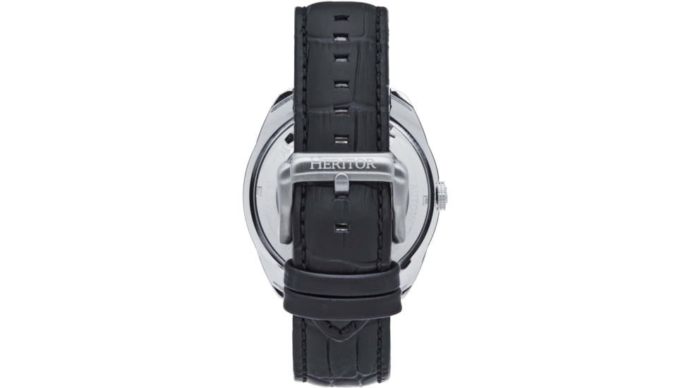 Heritor Automatic Roman Semi-Skeleton Leather-Band Watch, Silver/Black, One Size, HERHS2201