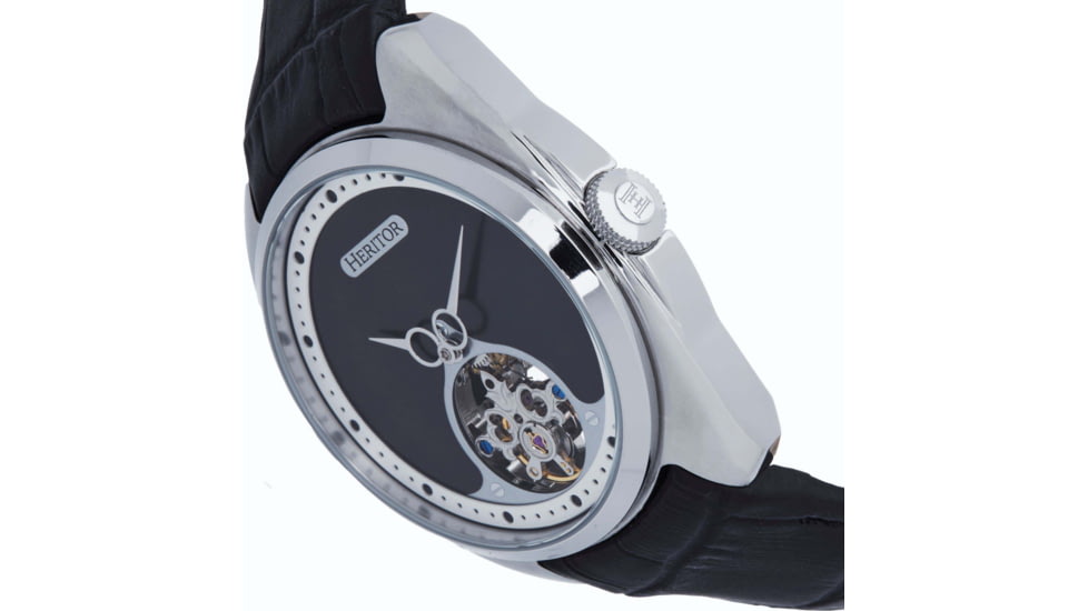 Heritor Automatic Roman Semi-Skeleton Leather-Band Watch, Silver/Black, One Size, HERHS2201