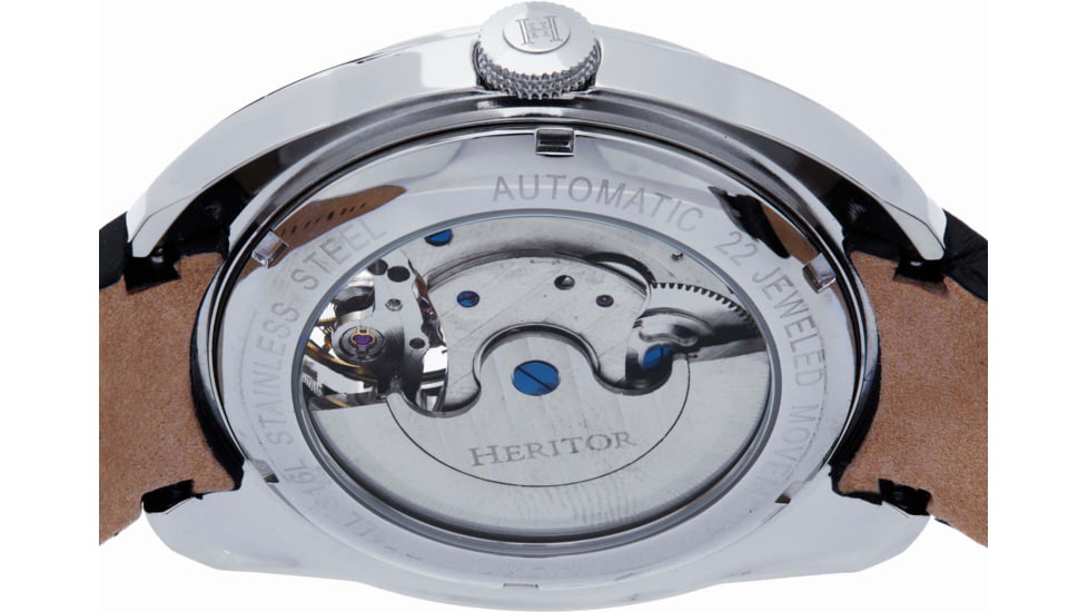 Heritor Automatic Roman Semi-Skeleton Leather-Band Watch, Silver/Black, One Size, HERHS2201