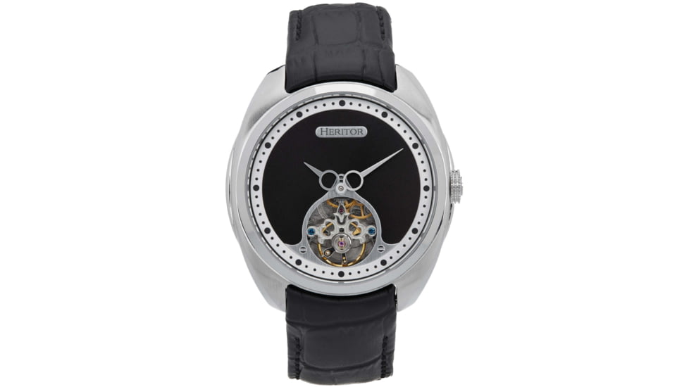 Heritor Automatic Roman Semi-Skeleton Leather-Band Watch, Silver/Black, One Size, HERHS2201