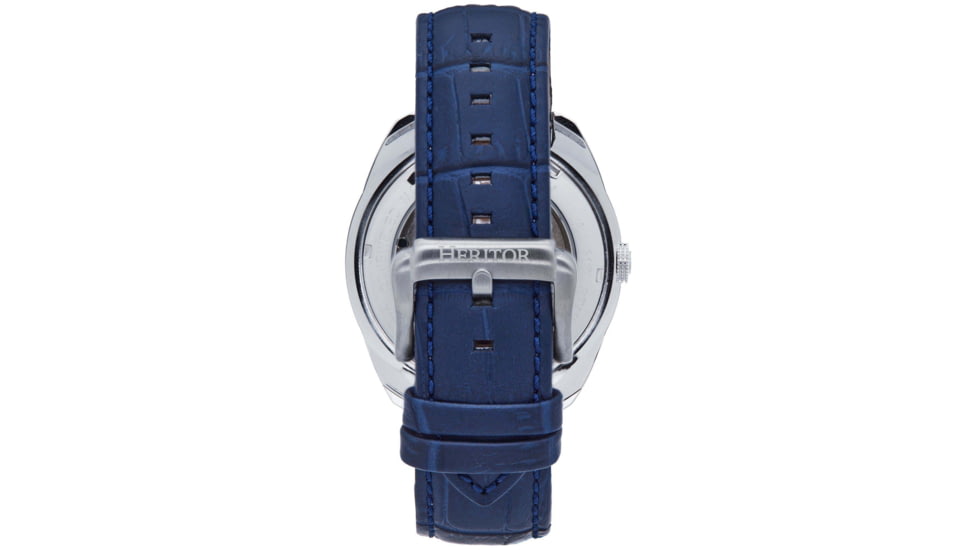 Heritor Automatic Roman Semi-Skeleton Leather-Band Watch, Silver/Navy, One Size, HERHS2202
