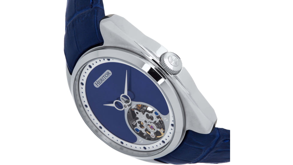 Heritor Automatic Roman Semi-Skeleton Leather-Band Watch, Silver/Navy, One Size, HERHS2202