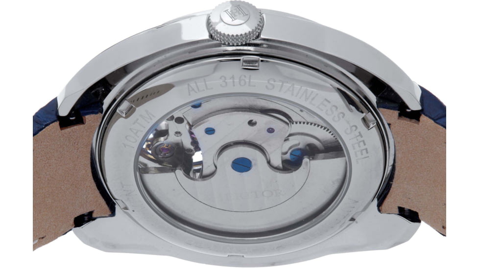 Heritor Automatic Roman Semi-Skeleton Leather-Band Watch, Silver/Navy, One Size, HERHS2202
