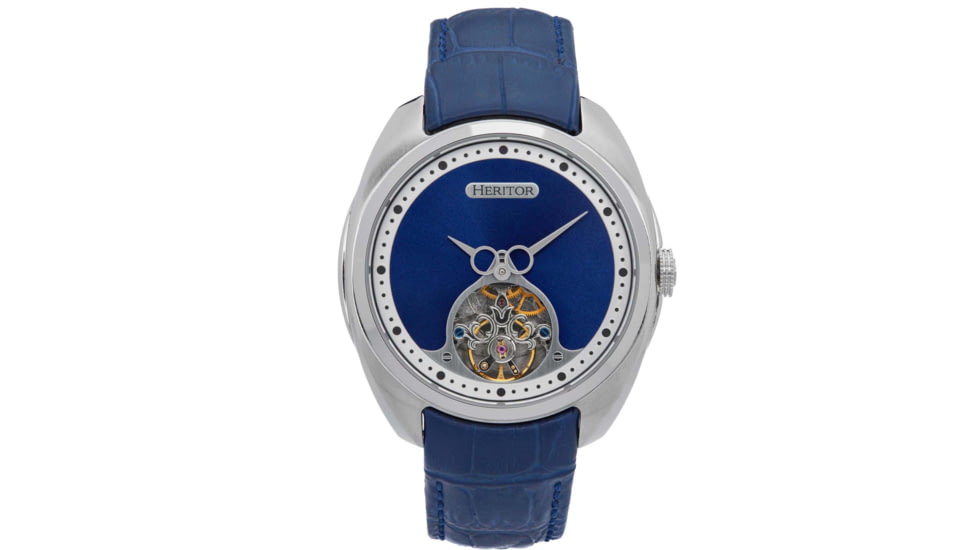 Heritor Automatic Roman Semi-Skeleton Leather-Band Watch, Silver/Navy, One Size, HERHS2202
