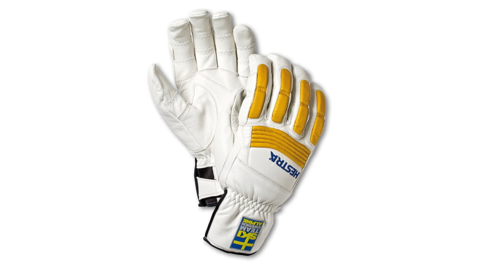 Hestra Downhill Comp Ergo Grip 5 Finger Glove, White/Yellow, 9, 30150-000440-9