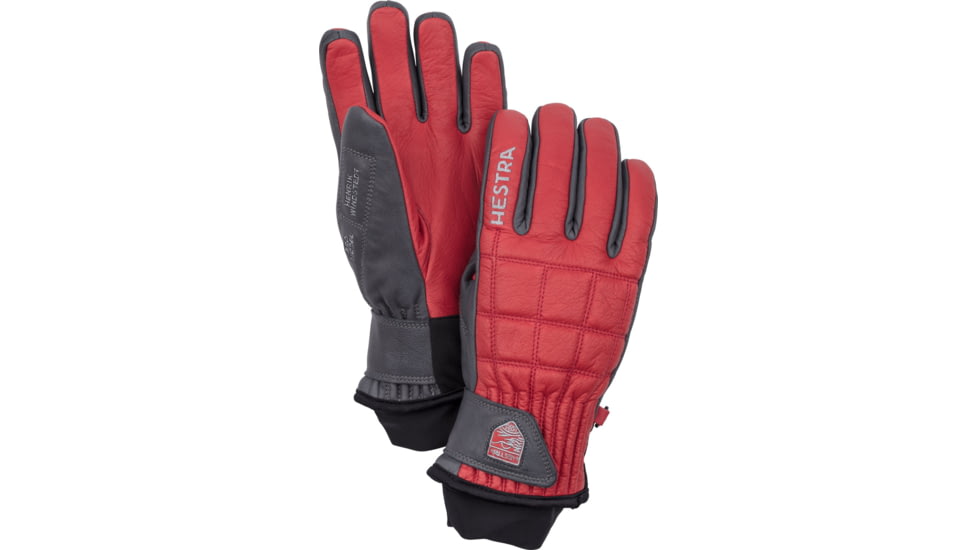 Hestra Henrik Leather Pro Model 5 Finger Glove, Red/Grey, 6, 30820-560350-06