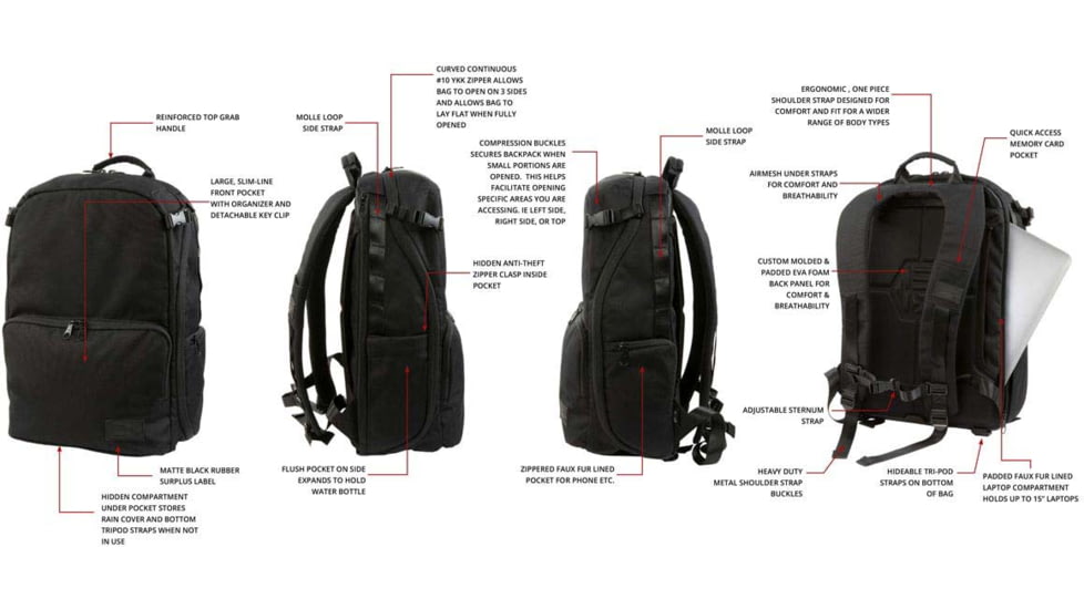 Hex Ranger Clamshell Dslr Backpack, Black, HX2468-BLCK