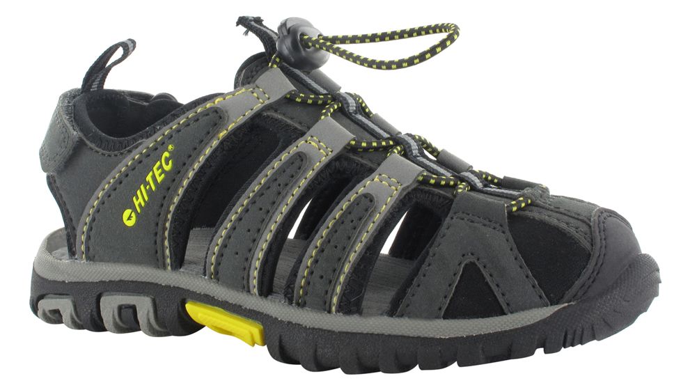 Hi-Tec Cove Jr Sandal - Kids-Black/Charcoal/Super Lemon-10 Kid