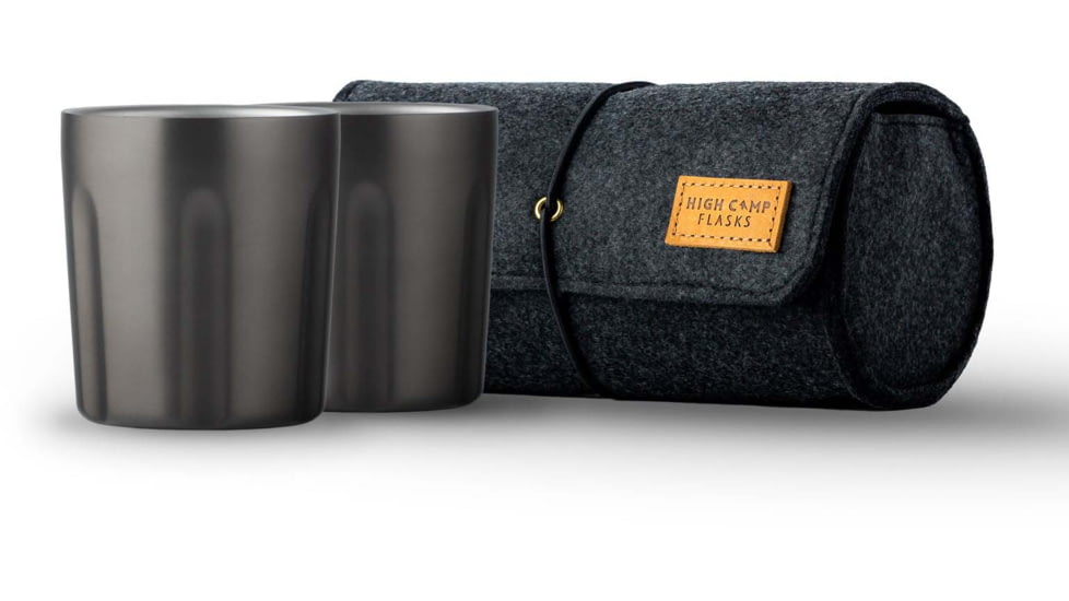 High Camp Flasks Firelight Tumbler, 2 Pack w/ Wool Case, Gunmetal, 375ml, 2116g