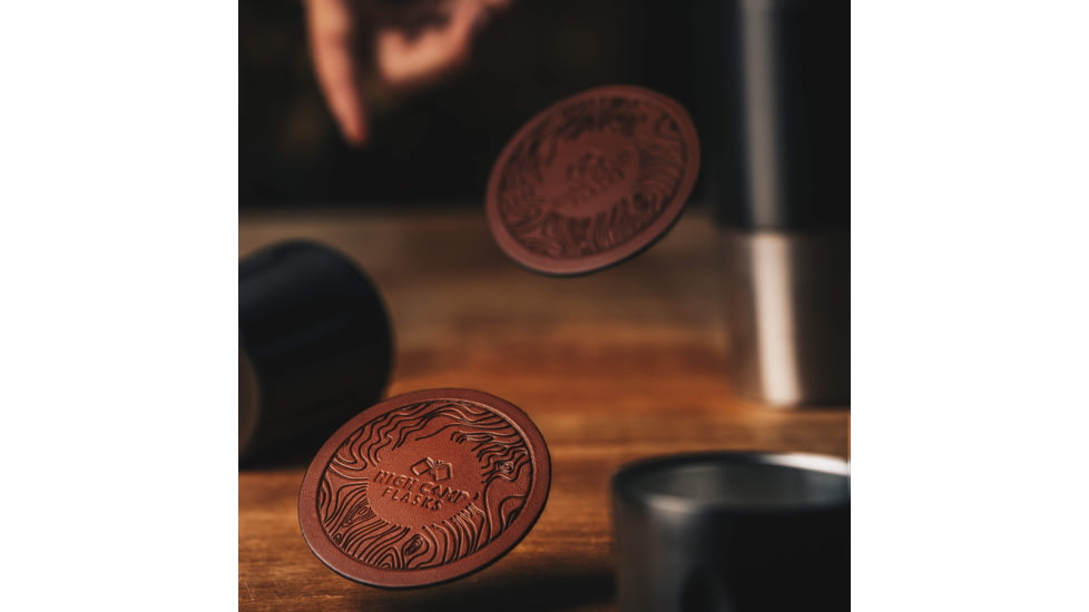 High Camp Flasks Leather Topo Coasters, 2 Pack, 3.5in Diameter, 4700324724783
