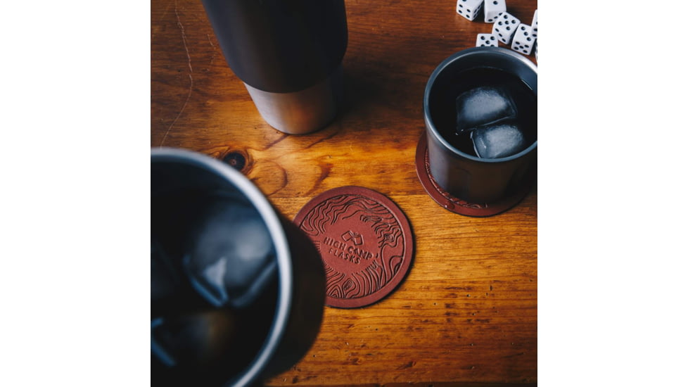 High Camp Flasks Leather Topo Coasters, 2 Pack, 3.5in Diameter, 4700324724783