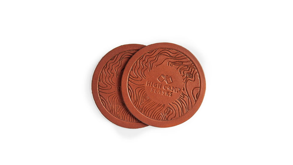 High Camp Flasks Leather Topo Coasters, 2 Pack, 3.5in Diameter, 4700324724783