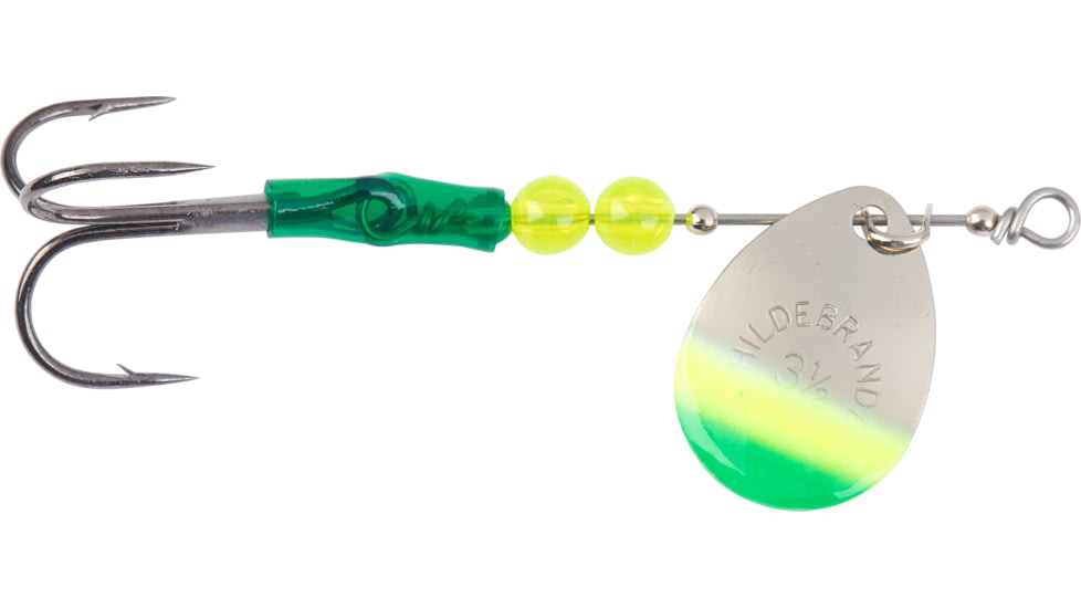 Hildebrandt Salmon Spinner SZ 3.5, Nickel Chartreuse -Green Tip Blade, SZ 1 Treble Hook, 335-SWB