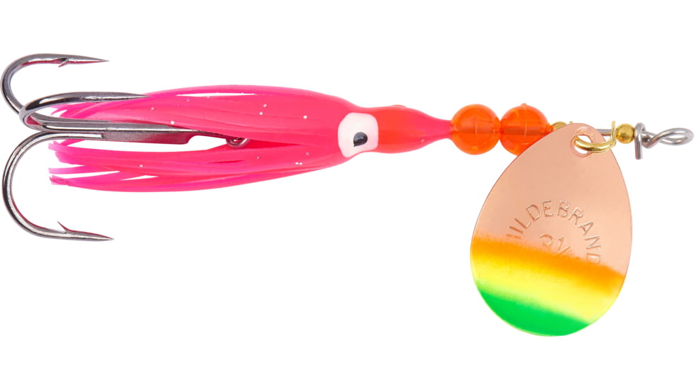 Hildebrandt Salmon Spinner w/Squid, SZ 3.5, Copper-Red Chartreuse Green Rainbow Tip Blade, Green Yamashite Squid, 1335-CRCG