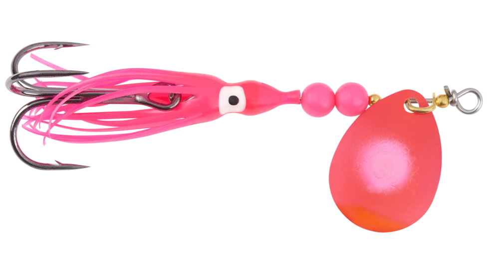 Hildebrandt Salmon Spinner w/squid, SZ 4, Met Cerise Flo Red Dot, Red Yamashite squid, 1340-CWR