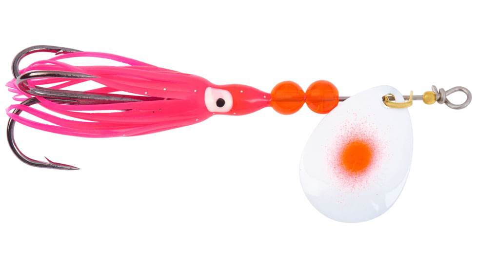 Hildebrandt Salmon Spinner w/squid, SZ 4, Pearl Red Dot, Red Yamashite squid, 1340-PLRD