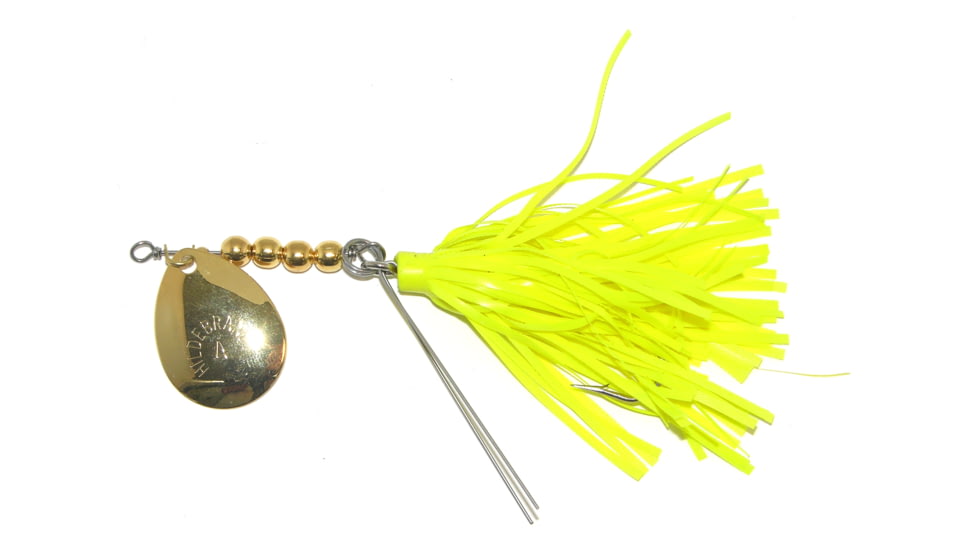 Hildebrandt Snagless Sally Spinner, 4 1/2in, 1/2 oz, 4/0 Hook Chartreuse Skirt with Gold Blade, 4.5SSG-C