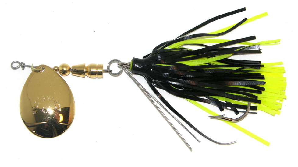 Hildebrandt Snagless Sally Spinner, 4 1/8in, 3/8 oz, 3/0 Hook Black &amp; Chartreuse Skirt with Gold Blade, 4SSG-CB