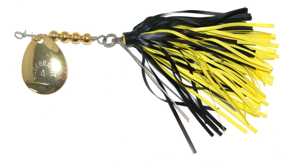 Hildebrandt Snagless Sally Spinner, 4 1/8in, 3/8 oz, 3/0 Hook, Black &amp; Yellow Skirt with Gold Blade, 4SSG-BLYL