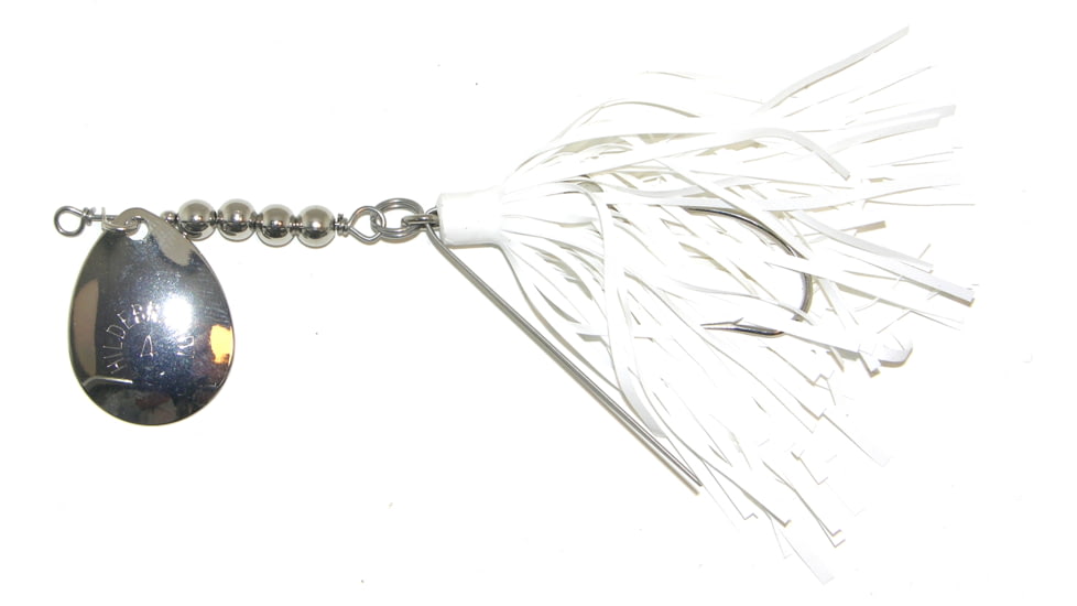 Hildebrandt Snagless Sally Spinner, 4 1/8in, 3/8 oz, 3/0 Hook White Skirt with Nickel Blade, 4SSN-W