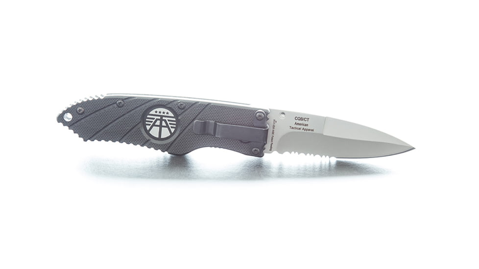 Hoffner Knives Folding Knife, 2.8in, 440c, Spear Point Blade, Flatline Black Grip, Silver Combo Blade, FK-S2CBS-FB
