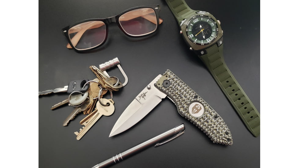 Hoffner Knives 2.8in Snap Folding Knife, 6.8in, Smooth Edge, Dark Ops Handle, Silver Finish, FK-S2SBS-CDO