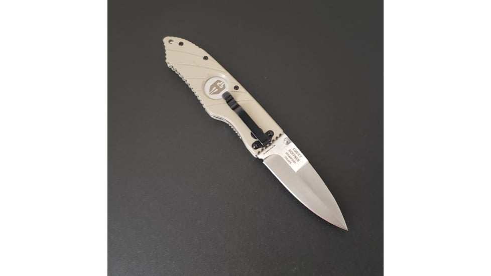Hoffner Knives 2.8in Snap Folding Knife, 6.8in, Smooth Edge, Khaki Handle, Silver Finish, FK-S2SBS-FK
