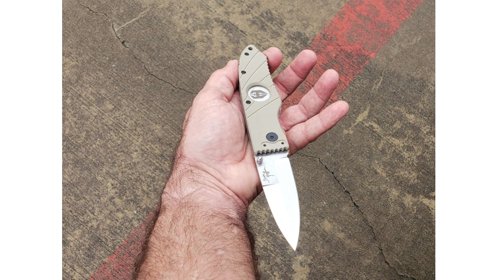 Hoffner Knives 2.8in Snap Folding Knife, 6.8in, Smooth Edge, Khaki Handle, Silver Finish, FK-S2SBS-FK