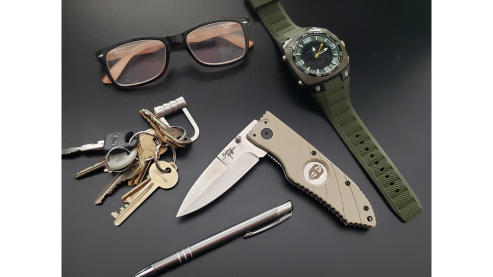 Hoffner Knives 2.8in Snap Folding Knife, 6.8in, Smooth Edge, Khaki Handle, Silver Finish, FK-S2SBS-FK