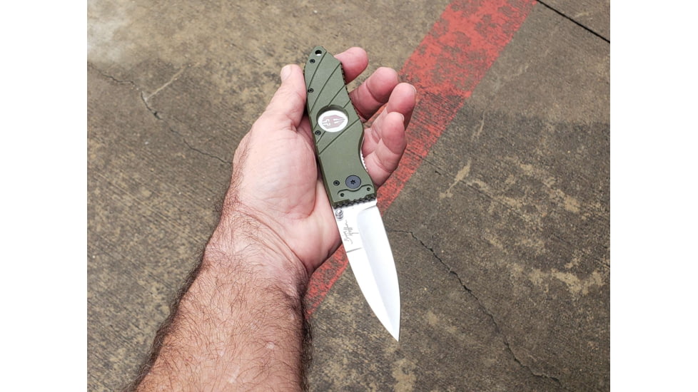 Hoffner Knives 2.8in Snap Folding Knife, 6.8in, Smooth Edge, Olive Handle, Silver Finish, FK-S2SBS-FO