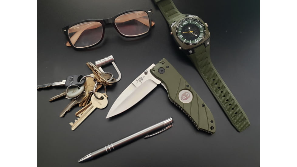Hoffner Knives 2.8in Snap Folding Knife, 6.8in, Smooth Edge, Olive Handle, Silver Finish, FK-S2SBS-FO