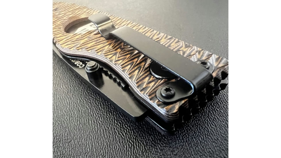 Hoffner Knives Folding Knife, 3.5in, 440c, Spear Point Blade, Chiseled Maduro Grip, Black Combo Blade, FK-S3CBK-CMA