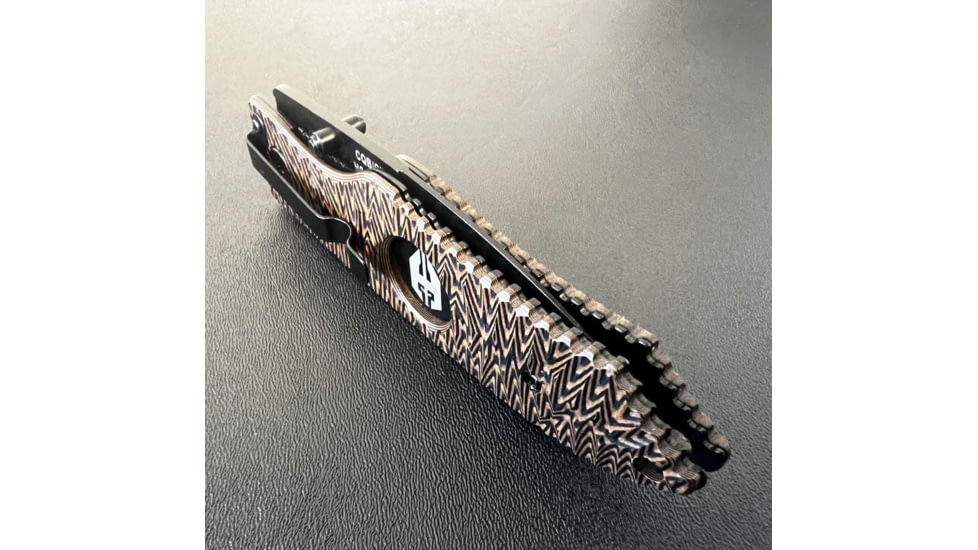 Hoffner Knives Folding Knife, 3.5in, 440c, Spear Point Blade, Chiseled Maduro Grip, Black Combo Blade, FK-S3CBK-CMA