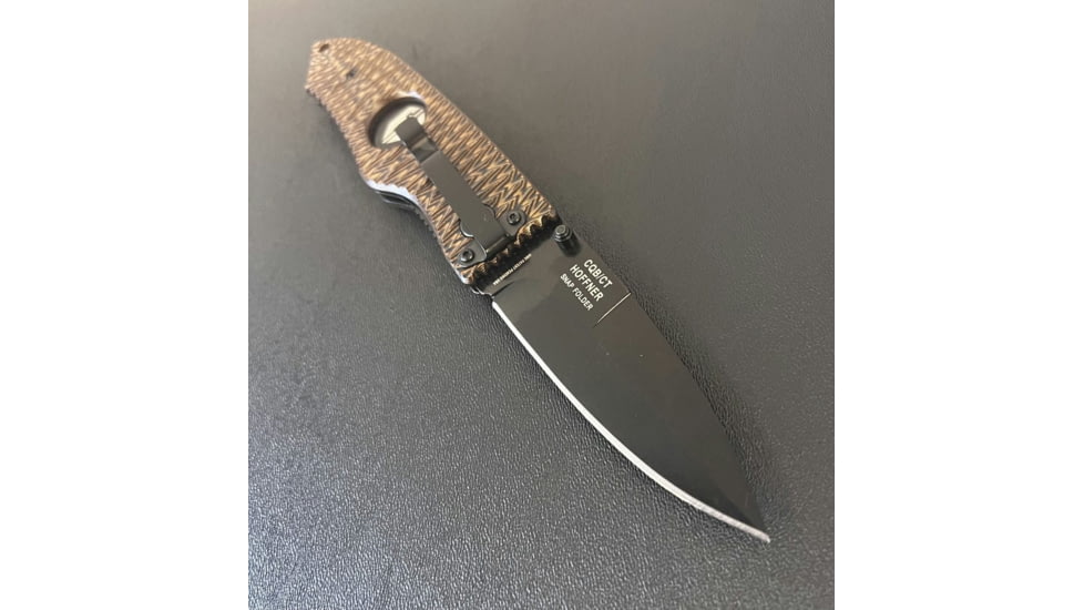 Hoffner Knives Folding Knife, 3.5in, 440c, Spear Point Blade, Chiseled Maduro Grip, Black Smooth Blade, FK-S3SBK-CMA