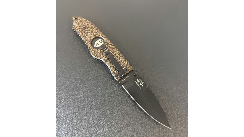 Hoffner Knives Folding Knife, 3.5in, 440c, Spear Point Blade, Chiseled Maduro Grip, Black Smooth Blade, FK-S3SBK-CMA