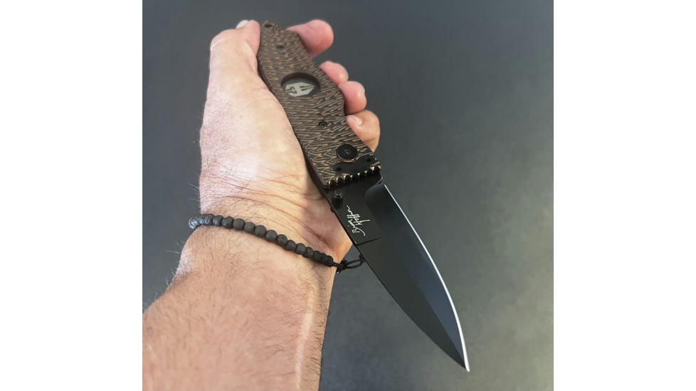 Hoffner Knives Folding Knife, 3.5in, 440c, Spear Point Blade, Chiseled Maduro Grip, Black Smooth Blade, FK-S3SBK-CMA