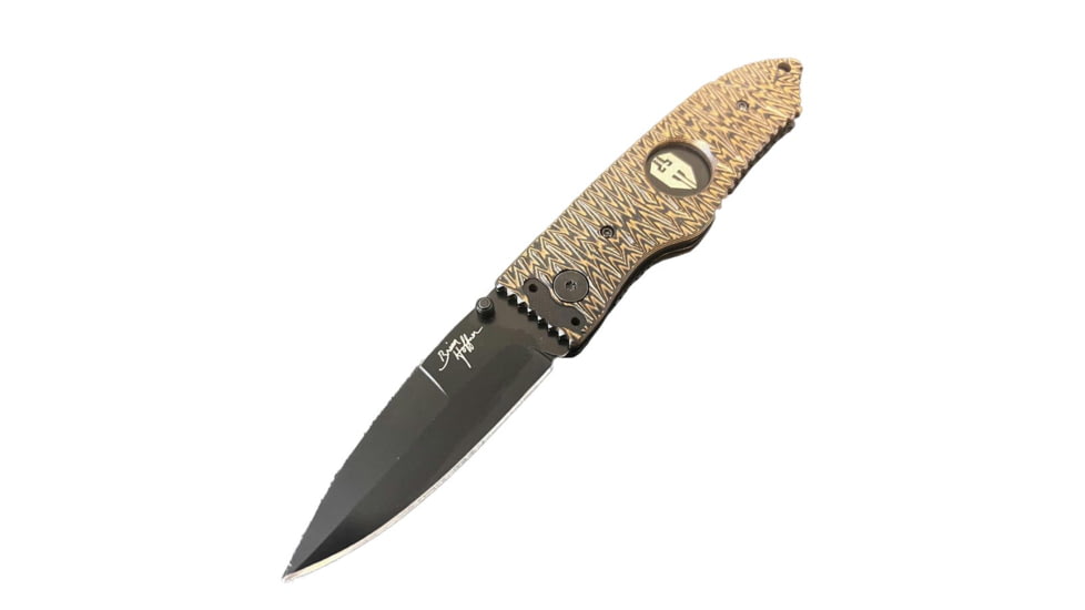 Hoffner Knives Folding Knife, 3.5in, 440c, Spear Point Blade, Chiseled Maduro Grip, Black Smooth Blade, FK-S3SBK-CMA