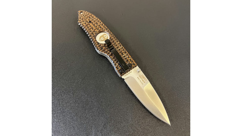 Hoffner Knives Folding Knife, 3.5in, 440c, Spear Point Blade, Chiseled Maduro Grip, Silver Smooth Blade, FK-S3SBS-CMA