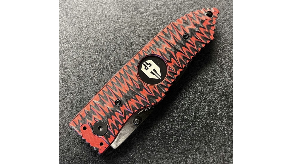 Hoffner Knives Folding Knife, 3.5in, 440c, Spear Point Blade, Chiseled Nightstalker Grip, Black Combo Blade, FK-S3CBK-CRB