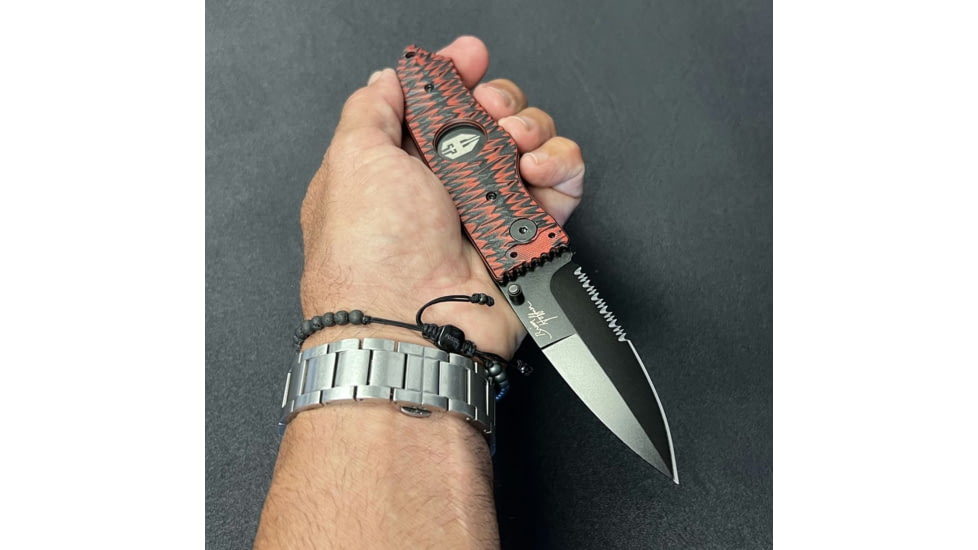 Hoffner Knives Folding Knife, 3.5in, 440c, Spear Point Blade, Chiseled Nightstalker Grip, Black Combo Blade, FK-S3CBK-CRB